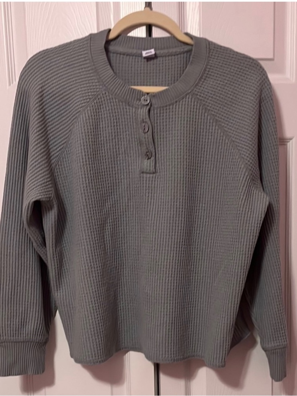 Grey Waffle Knit Henley Top